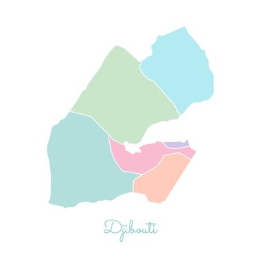 Cibuti bölgesi Haritası ayrıntılı Beyaz anahat ile renkli harita Cibuti bölgelerinde vektör