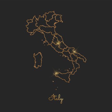 İtalya bölgesi harita altın glitter anahat parlak yıldız koyu arka planda ayrıntılı göster