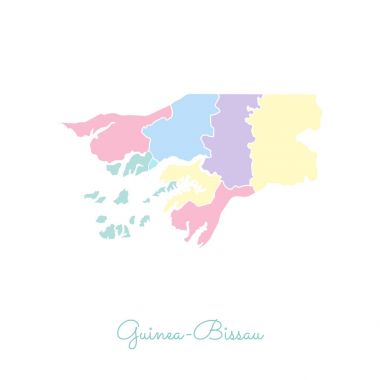Guineabissau bölgesi Haritası ayrıntılı Beyaz anahat ile renkli Guineabissau bölgelerinde vektör harita