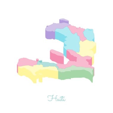 Haiti bölgesi harita renkli izometrik üstten görünüm ayrıntılı harita Haiti bölgeleri vektör çizim