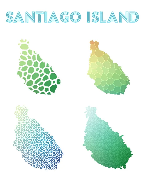 Isla Santiago mapa de la isla poligonal Colección de mapas de estilo mosaico Teselado abstracto brillante — Vector de stock