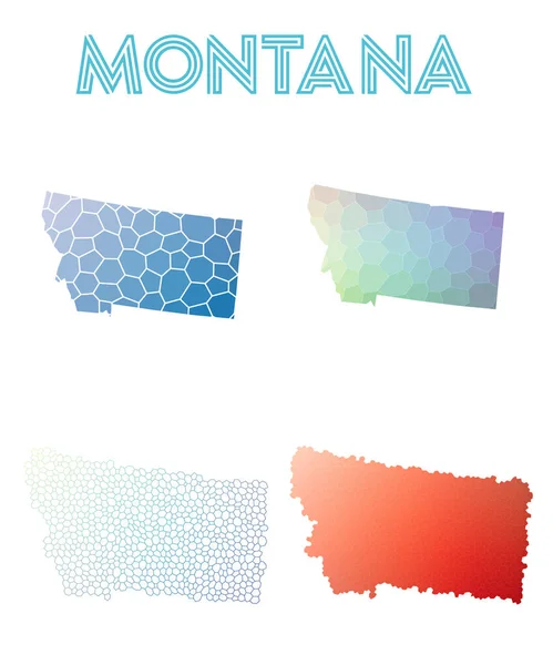 Montana bize harita mozaik tarzı devlet poligonal koleksiyonu parlak soyut mozaik haritalar — Stok Vektör