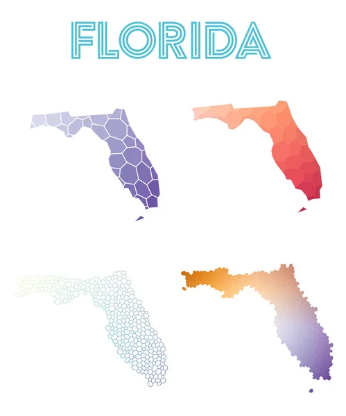 Florida polygonal us mapa del estado Colección de mapas de estilo mosaico Teselación abstracta brillante — Vector de stock