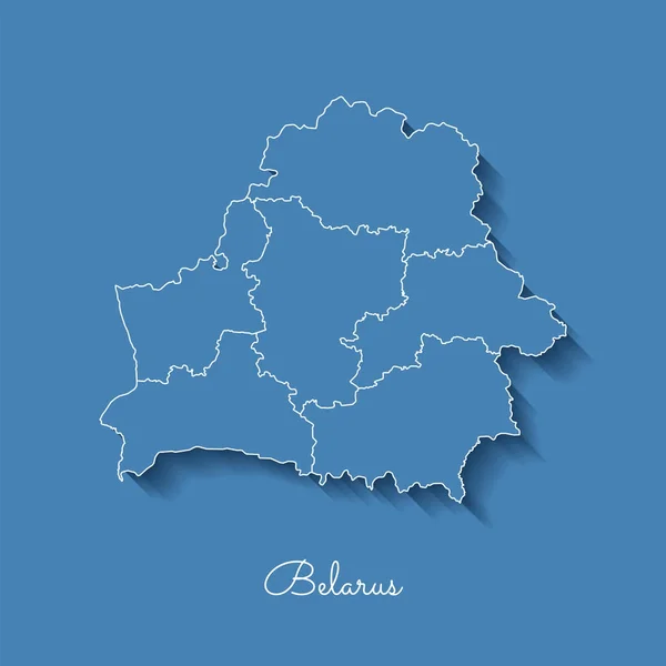 ベラルーシ地域地図青いアウトラインを白とベラルーシの青い背景の詳細地図に影 — ストックベクタ