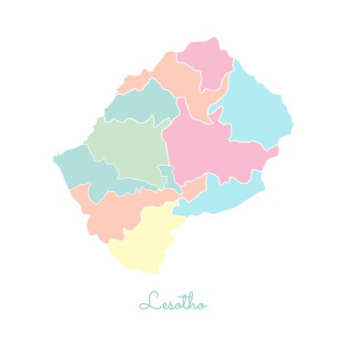 Lesotho bölgesi Haritası ayrıntılı Beyaz anahat ile renkli harita Lesotho bölgelerinde vektör