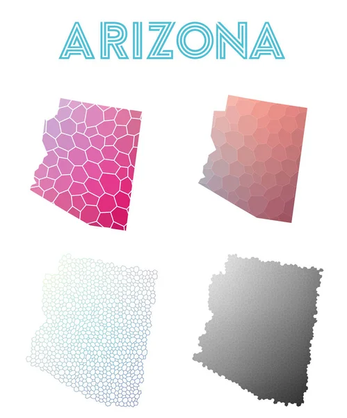 Arizona polygonal us mapa del estado Colección de mapas de estilo mosaico Teselación abstracta brillante — Archivo Imágenes Vectoriales