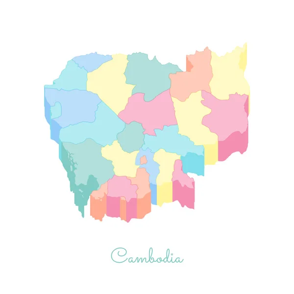 캄보디아 지역 벡터의 캄보디아 지역 지도 다채로운 아이소메트릭 평면도 상세 지도 — 스톡 벡터