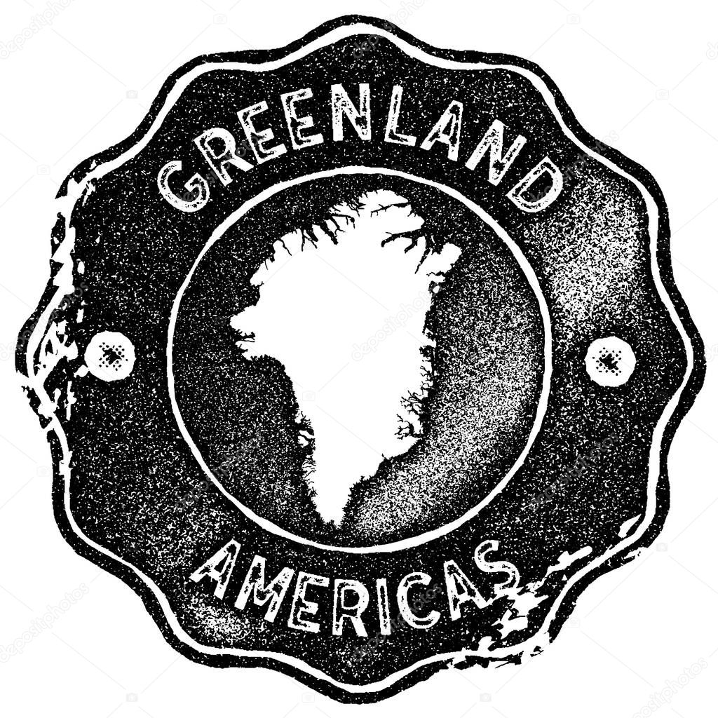 Greenland map vintage stamp. Retro style handmade label, badge or element for travel souvenirs. Black rubber stamp with country map silhouette. Vector illustration.