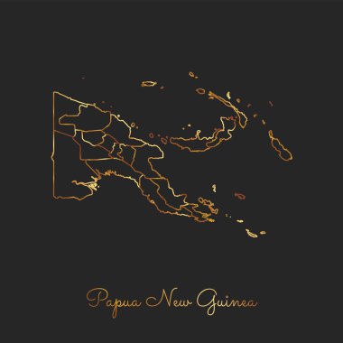 Papua Yeni Gine bölge altın gradyan anahat Papua New koyu arka plan ayrıntılı bir harita üzerinde göster