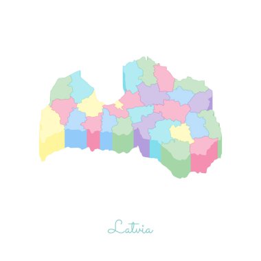 Letonya bölgesi harita renkli izometrik üstten görünüm ayrıntılı harita Letonya bölgeleri vektör çizim