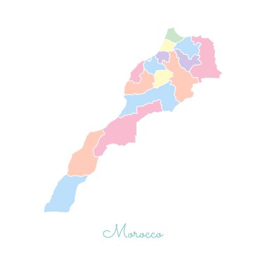 Fas bölgesi Haritası ayrıntılı Beyaz anahat ile renkli harita Fas bölgelerinde vektör