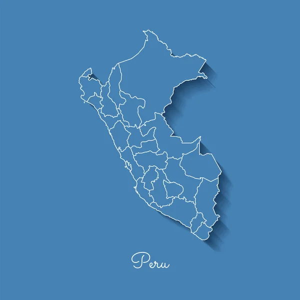 Peru Landkarte blau mit weißen Umrissen und Schatten auf blauem Hintergrund Detailkarte von Peru — Stockvektor