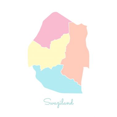 Svaziland bölgesi Haritası ayrıntılı Beyaz anahat ile renkli harita Svaziland bölgelerinde vektör