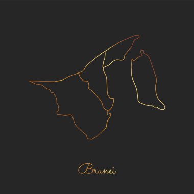 Brunei bölgesi harita altın gradyan anahat Brunei bölgeler ayrıntılı haritası koyu arka plan üzerinde