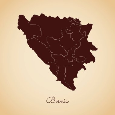 Bosna bölgesi harita retro tarzı kahverengi anahat eski kağıt arka planda ayrıntılı harita Bosna