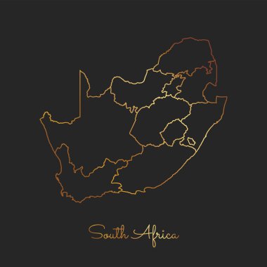 Güney Afrika bölgesi harita altın gradyan anahat Güney Afrika'nın koyu arka plan detaylı haritada