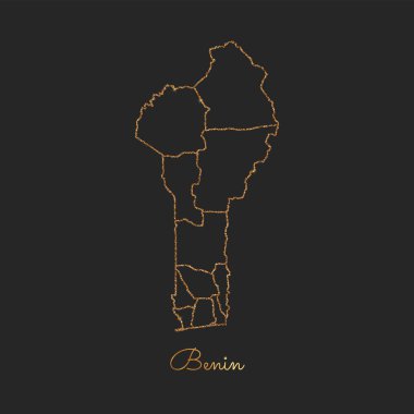 Benin bölgesi harita altın glitter anahat parlak yıldız koyu arka planda ayrıntılı göster