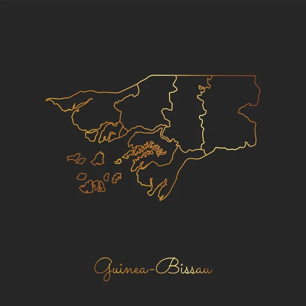 Karte der Region Guineabissau mit goldenem Verlauf auf dunklem Hintergrund Detailkarte von Guineabissau — Stockvektor