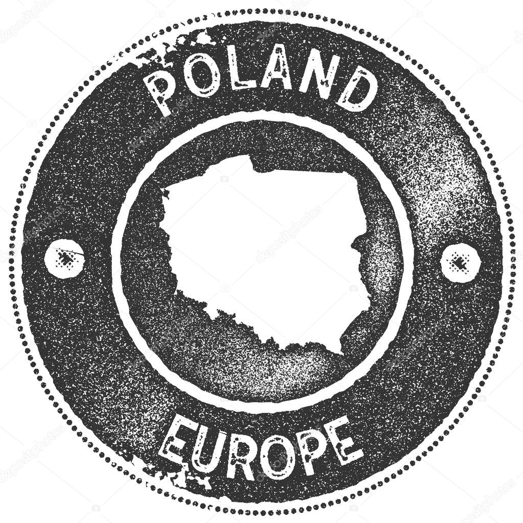 Poland map vintage stamp. Retro style handmade label, badge or element for travel souvenirs. Dark grey rubber stamp with country map silhouette. Vector illustration.