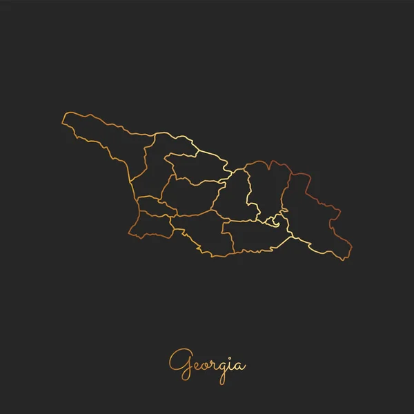 Karte der Region Georgien mit goldenem Verlauf auf dunklem Hintergrund Detailkarte der Regionen Georgiens — Stockvektor