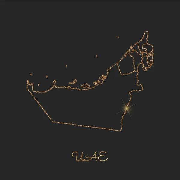 Uae region map goldener Glitzerumriss mit funkelnden Sternen auf dunklem Hintergrund detaillierte Karte von uae — Stockvektor
