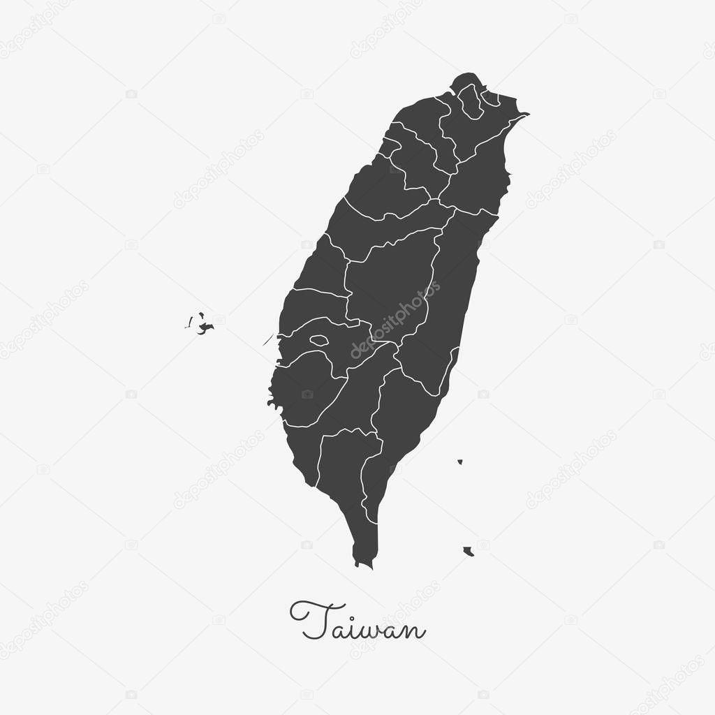 Taiwan region map grey outline on white background Detailed map of Taiwan regions Vector