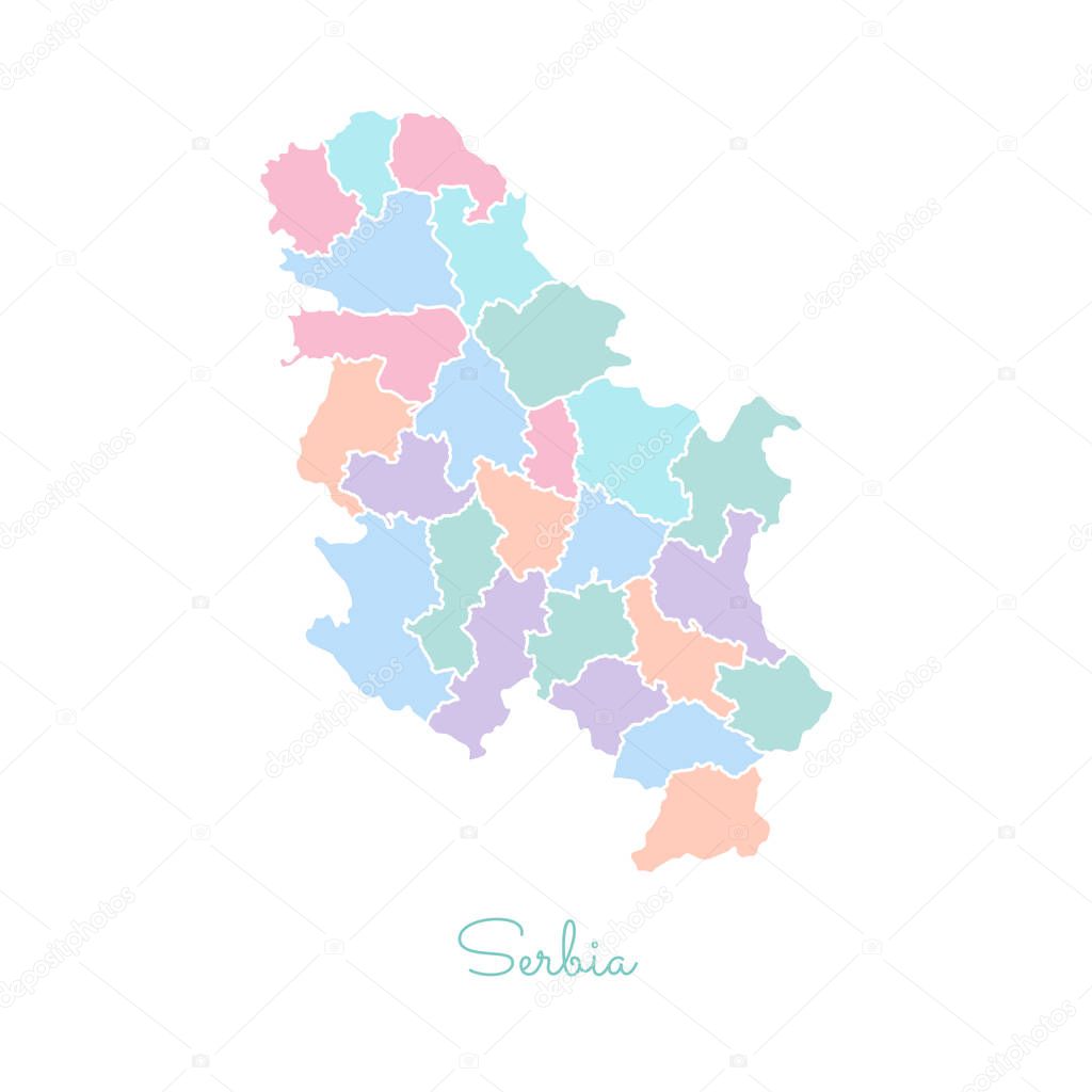Serbia region map colorful with white outline Detailed map of Serbia regions Vector illustration