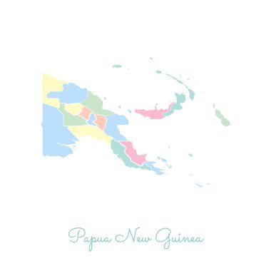 Papua Yeni Gine bölge Papua Yeni Gine bölgeler beyaz anahat Detaylı Haritası ile renkli göster