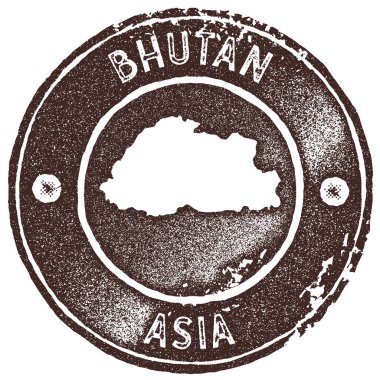 Bhutan Haritası vintage damgası Retro tarzı el yapımı etiketi rozet veya öğe için seyahat Hatıra Eşyası Brown