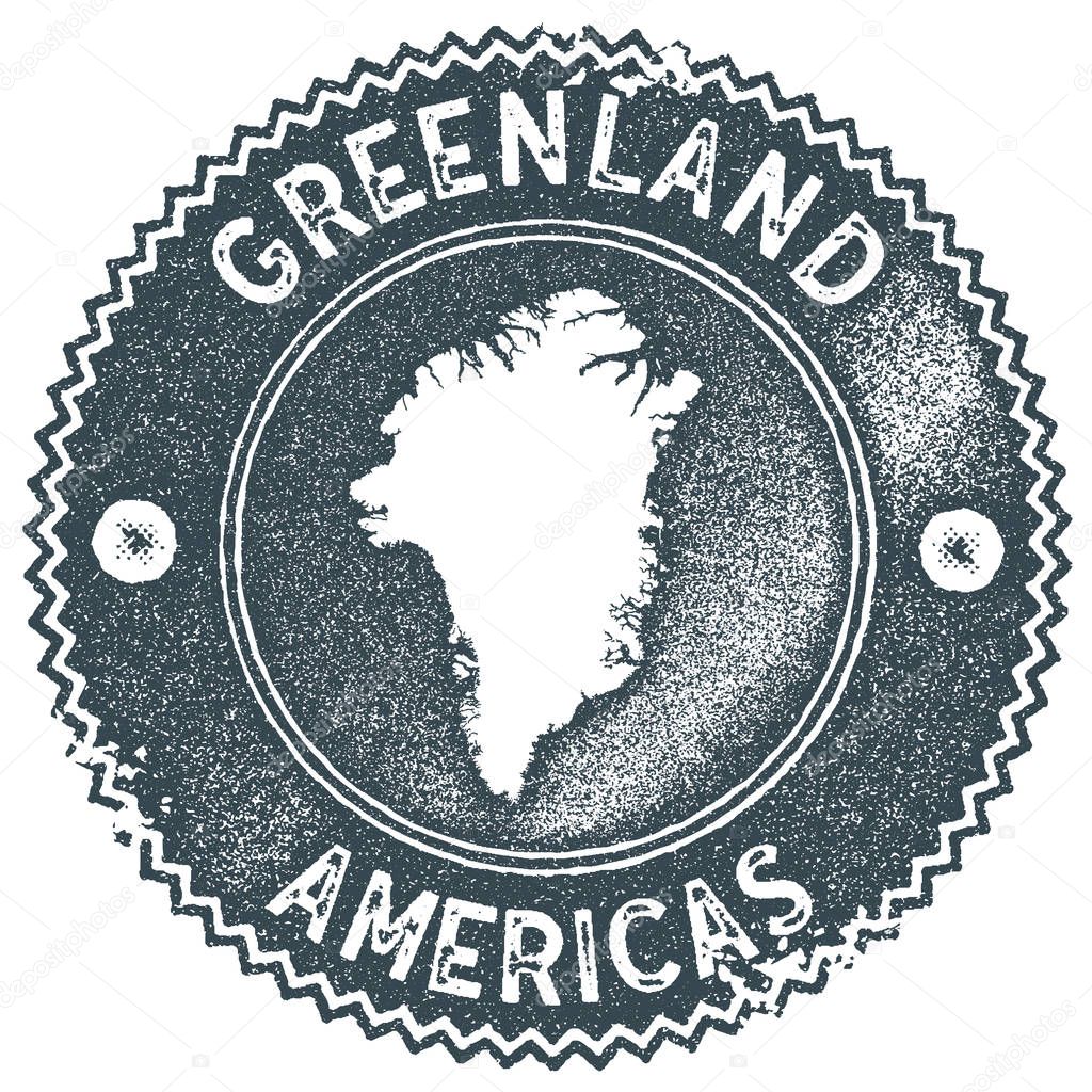 Greenland map vintage stamp. Retro style handmade label, badge or element for travel souvenirs. Dark blue rubber stamp with country map silhouette. Vector illustration.
