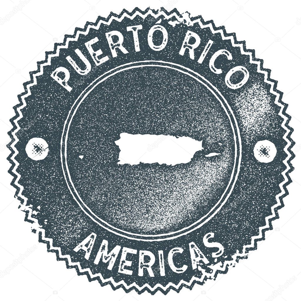 Puerto Rico map vintage stamp. Retro style handmade label, badge or element for travel souvenirs. Dark blue rubber stamp with country map silhouette. Vector illustration.