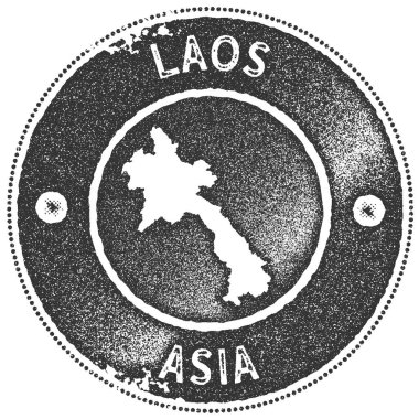 Laos vintage damga Retro tarzı el yapımı etiketi rozetini göster veya öğe için seyahat Hatıra Eşyası koyu gri