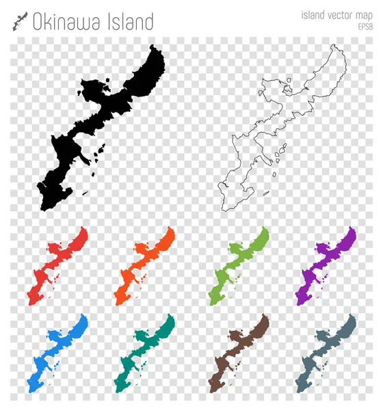 Isla de Okinawa alto mapa detallado icono de la silueta Isla de Okinawa aislado contorno del mapa negro — Vector de stock
