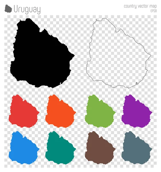 Carte détaillée de l'Uruguay icône de la silhouette du pays Isolé Uruguay carte noire contour vectoriel — Image vectorielle