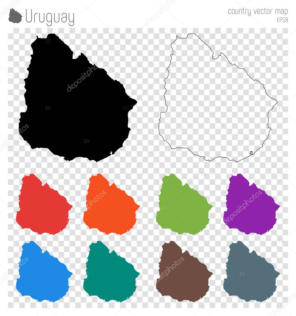 Uruguay high detailed map Country silhouette icon Isolated Uruguay black map outline Vector