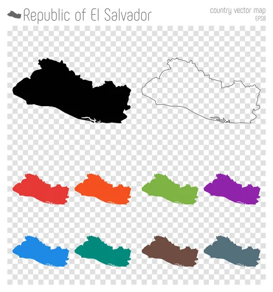 República de El Salvador alto mapa detallado Icono de silueta de país República aislada de El Salvador — Archivo Imágenes Vectoriales