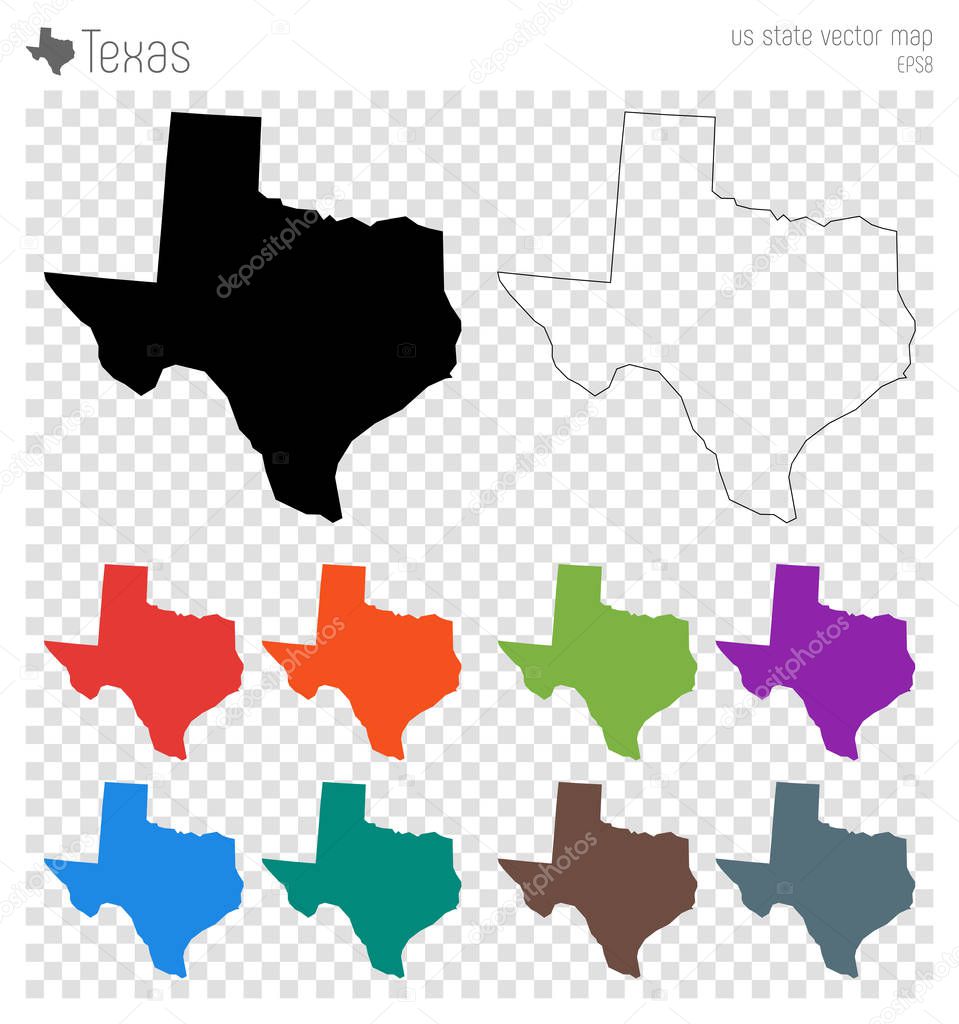 Texas high detailed map Us state silhouette icon Isolated Texas black map outline Vector