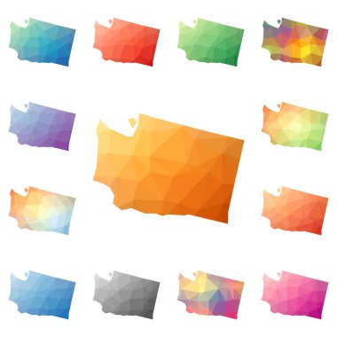 Washington geometrik poligonal mozaik stil bize devlet haritalar koleksiyonu parlak soyut Mozaik