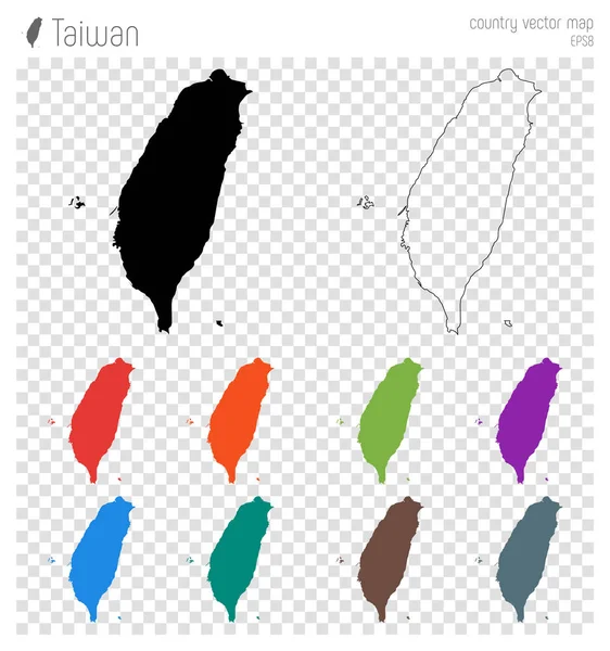 Taïwan carte détaillée icône silhouette du pays Isolé Taiwan carte noire contour vectoriel — Image vectorielle