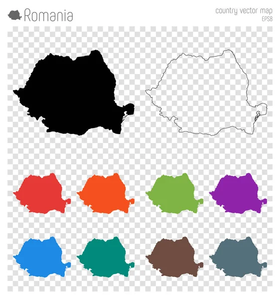 Rumania mapa detallado alto país silueta icono aislado Rumania mapa negro esquema Vector — Vector de stock