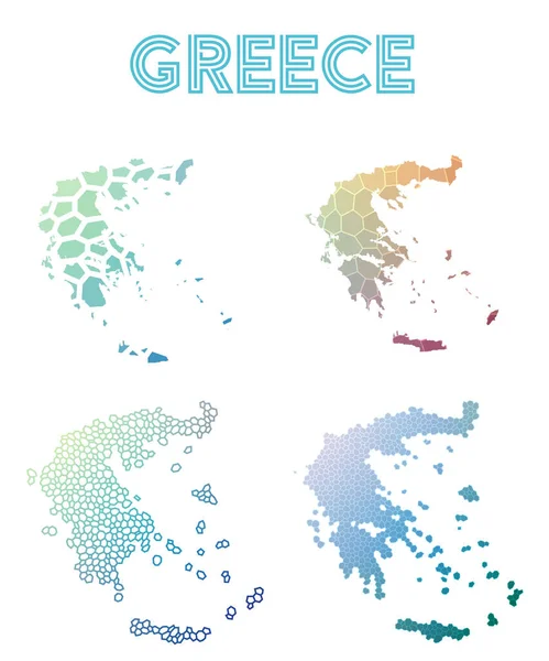 Ελλάδα πολυγωνικό χάρτη Μωσαϊκά στυλ χάρτες συλλογή φωτεινό ψηφιδοποίηση αφηρημένη γεωμετρική χαμηλής — Διανυσματικό Αρχείο