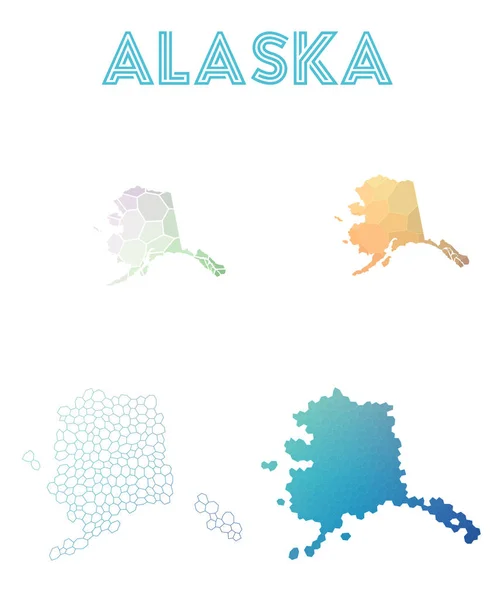 Αλάσκα πολυγωνικό μας κράτος Μωσαϊκά στυλ χάρτη χάρτες συλλογή φωτεινό αφηρημένη ψηφιδοποίηση — Διανυσματικό Αρχείο