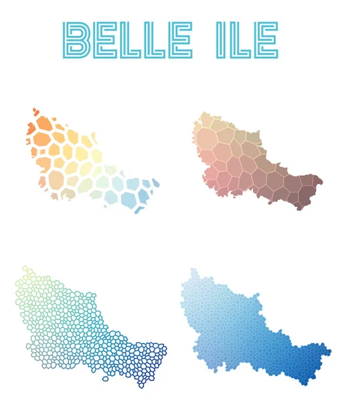 Belle Ile mapa de la isla poligonal Colección de mapas de estilo mosaico Teselado abstracto brillante — Vector de stock