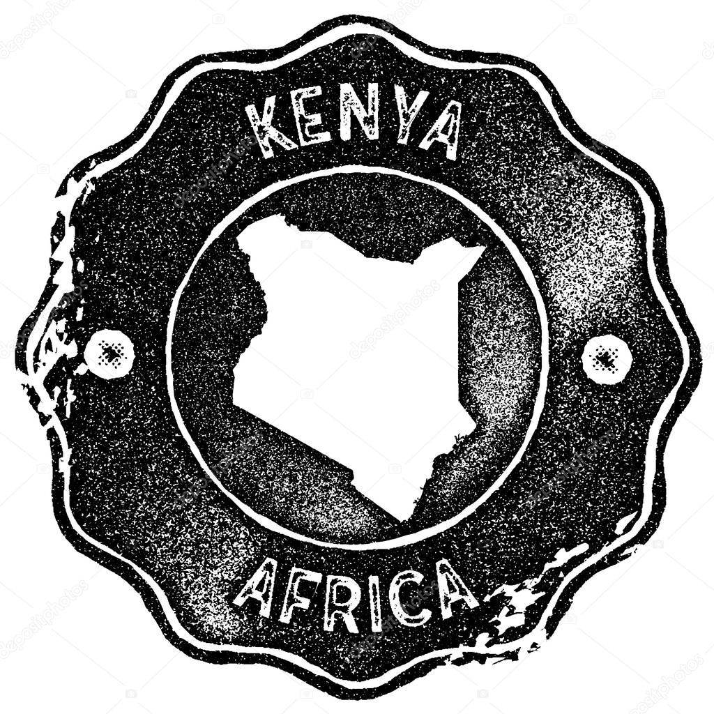 Kenya map vintage stamp. Retro style handmade label, badge or element for travel souvenirs. Black rubber stamp with country map silhouette. Vector illustration.