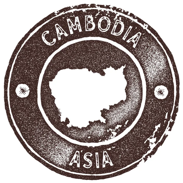 Cambodge carte timbre vintage Style rétro étiquette à la main insigne ou élément pour souvenirs de voyage Marron — Image vectorielle