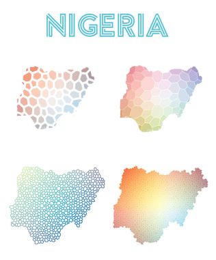 Nijerya poligonal harita mozaik tarzı koleksiyon parlak soyut mozaik geometrik düşük haritalar