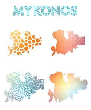 Mykonos poligonal Adası Haritası mozaik stilini koleksiyonu parlak soyut mozaik geometrik haritalar
