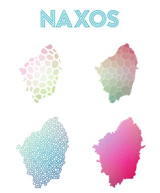 Naxos poligonal Adası Haritası mozaik stilini koleksiyonu parlak soyut mozaik geometrik haritalar