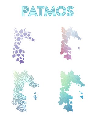 Patmos poligonal Adası Haritası mozaik stilini koleksiyonu parlak soyut mozaik geometrik haritalar