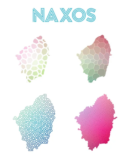 Naxos poligonal Adası Haritası mozaik stilini koleksiyonu parlak soyut mozaik geometrik haritalar